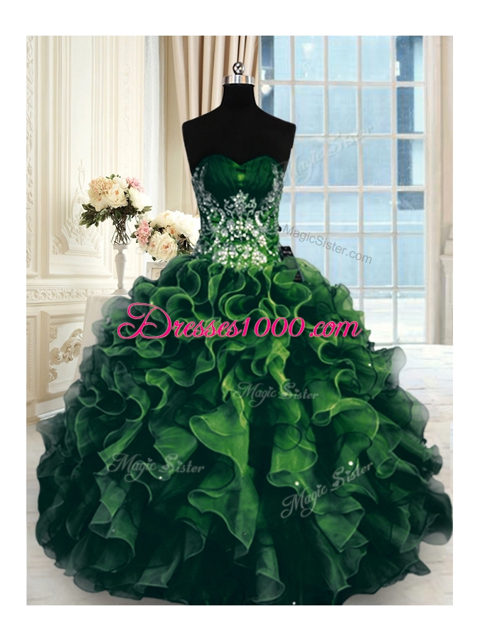 Beauteous Multi-color Ball Gowns Beading and Ruffles Quinceanera Gown Lace Up Organza Sleeveless Floor Length
