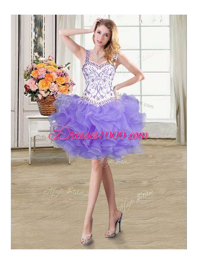 Captivating Four Piece Ball Gowns 15th Birthday Dress Lavender Straps Organza Sleeveless Floor Length Lace Up