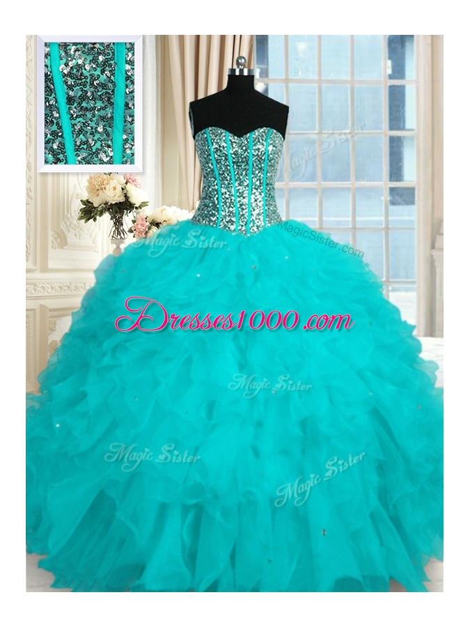 Charming Baby Blue Sweetheart Lace Up Beading and Ruffles Quinceanera Dresses Sleeveless