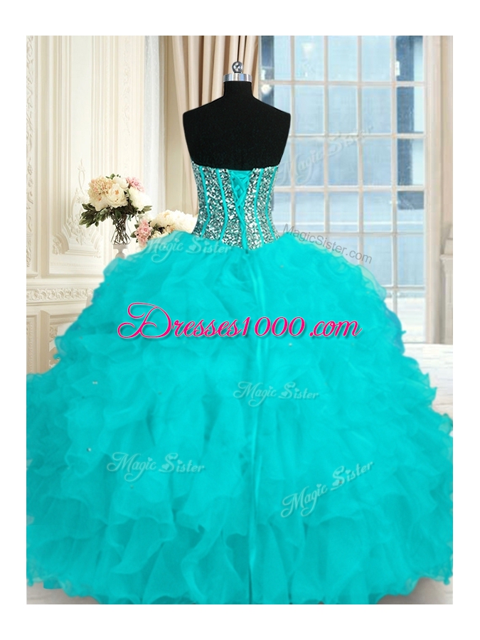 Charming Baby Blue Sweetheart Lace Up Beading and Ruffles Quinceanera Dresses Sleeveless
