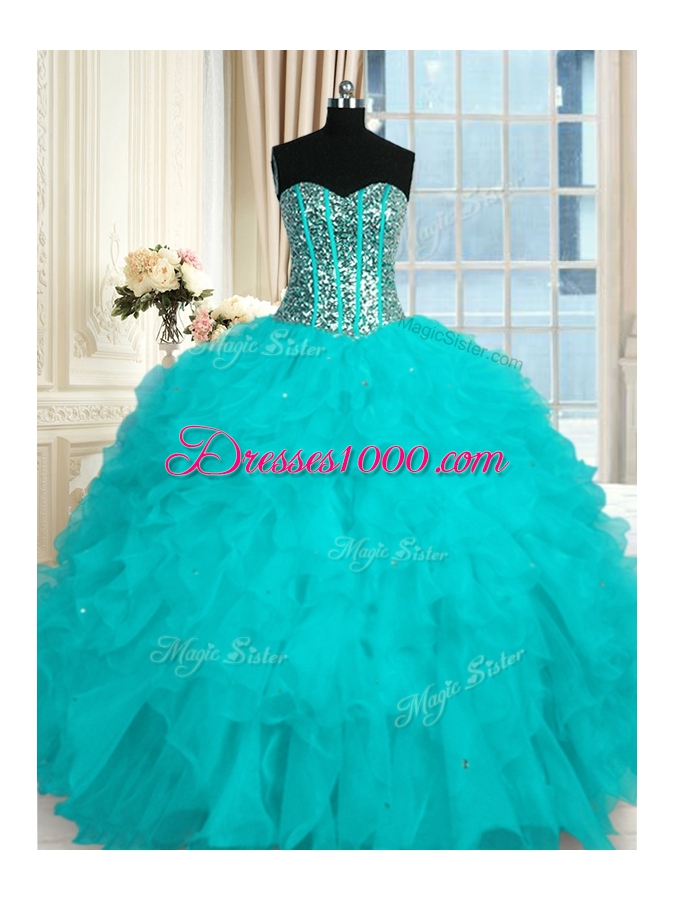 Charming Baby Blue Sweetheart Lace Up Beading and Ruffles Quinceanera Dresses Sleeveless