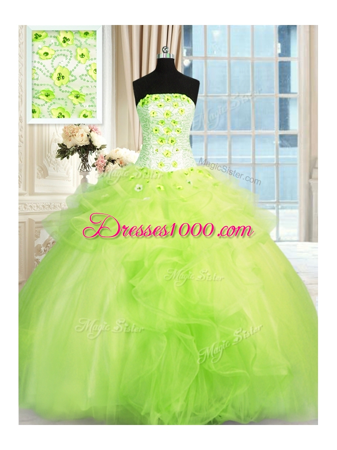 Cheap Ball Gowns Quinceanera Gown Strapless Tulle Sleeveless Floor Length Lace Up