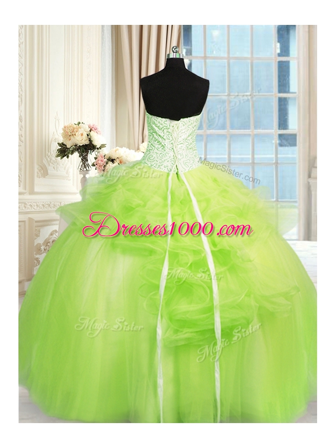 Cheap Ball Gowns Quinceanera Gown Strapless Tulle Sleeveless Floor Length Lace Up