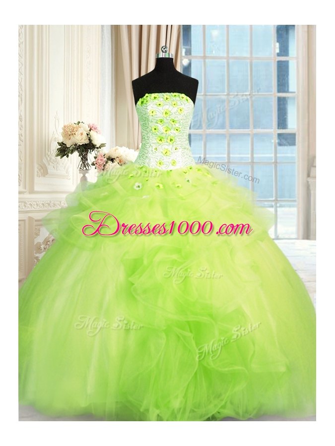 Cheap Ball Gowns Quinceanera Gown Strapless Tulle Sleeveless Floor Length Lace Up
