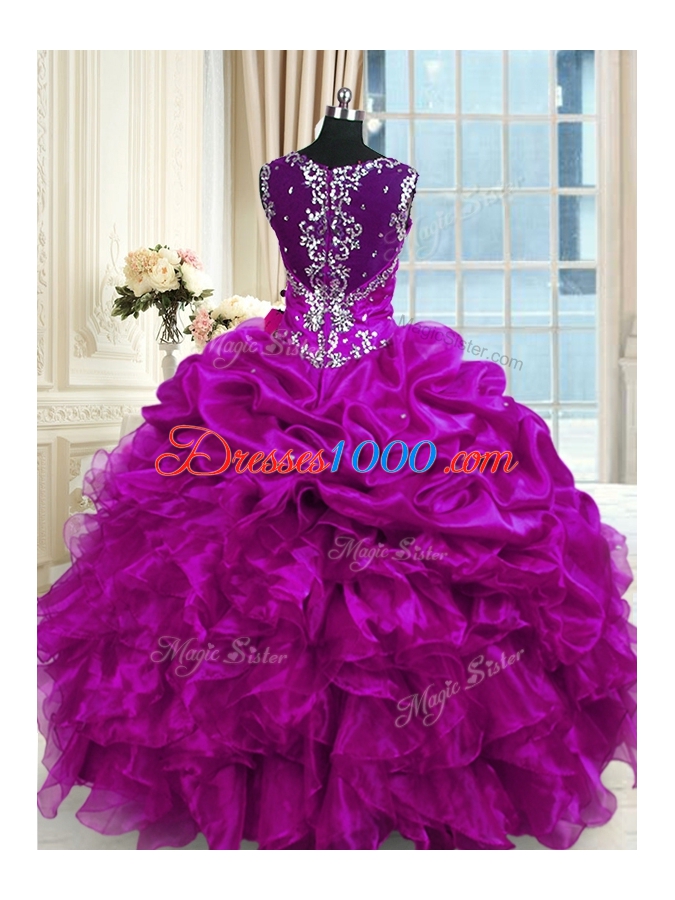 Discount Sleeveless Lace Up Floor Length Beading and Ruffles and Pick Ups Sweet 16 Dress