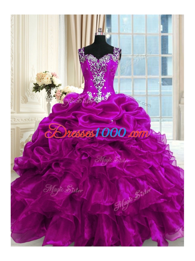 Discount Sleeveless Lace Up Floor Length Beading and Ruffles and Pick Ups Sweet 16 Dress