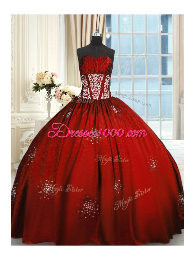 Exceptional Wine Red Lace Up Sweet 16 Dresses Beading and Appliques and Ruching Sleeveless Floor Length