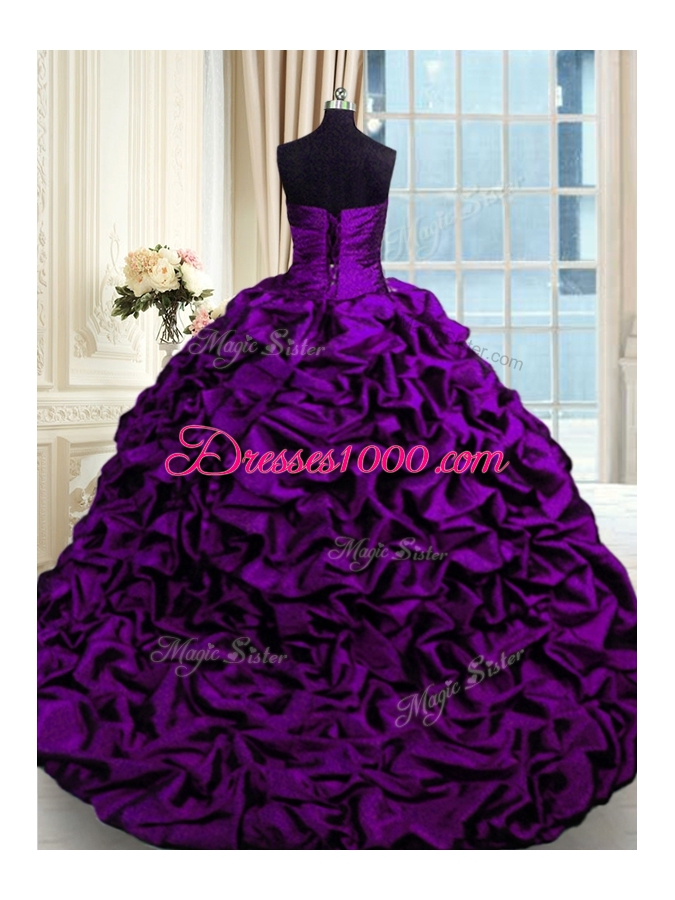 Fine Beading and Appliques and Pick Ups Sweet 16 Dress Purple Lace Up Sleeveless With Brush Train