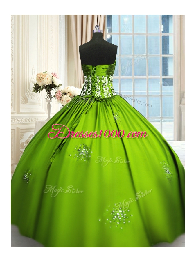 High End Taffeta Strapless Sleeveless Lace Up Beading and Appliques and Ruching 15th Birthday Dress in