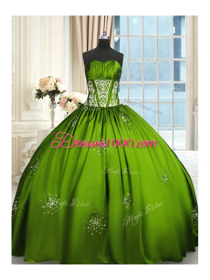 High End Taffeta Strapless Sleeveless Lace Up Beading and Appliques and Ruching 15th Birthday Dress in