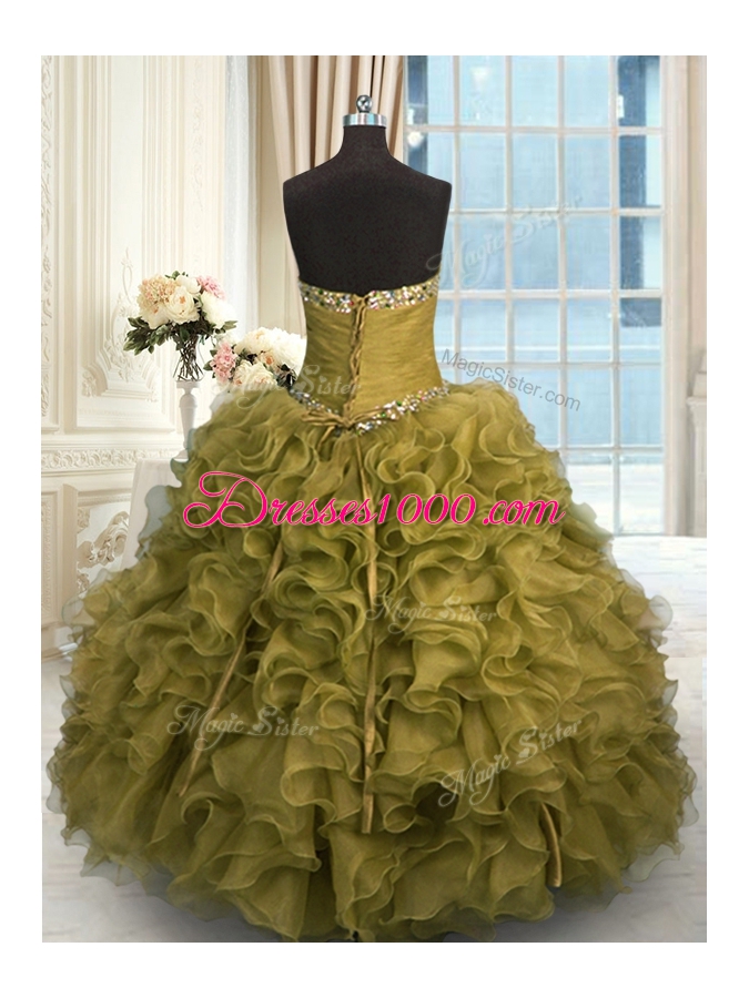 Organza Sleeveless Floor Length Ball Gown Prom Dress and Beading and Ruffles