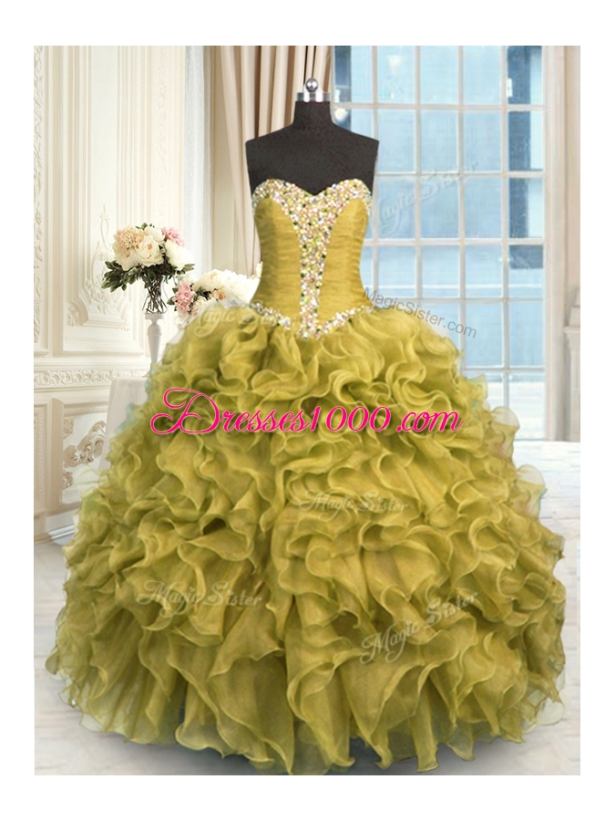 Organza Sleeveless Floor Length Ball Gown Prom Dress and Beading and Ruffles
