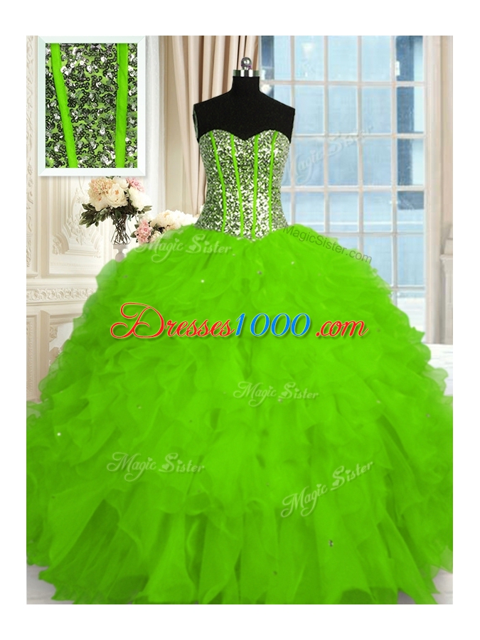 Organza Sweetheart Sleeveless Lace Up Beading and Ruffles Quinceanera Gown in