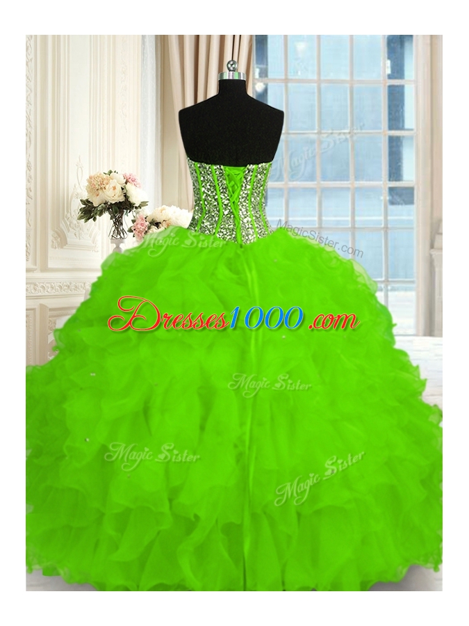 Organza Sweetheart Sleeveless Lace Up Beading and Ruffles Quinceanera Gown in