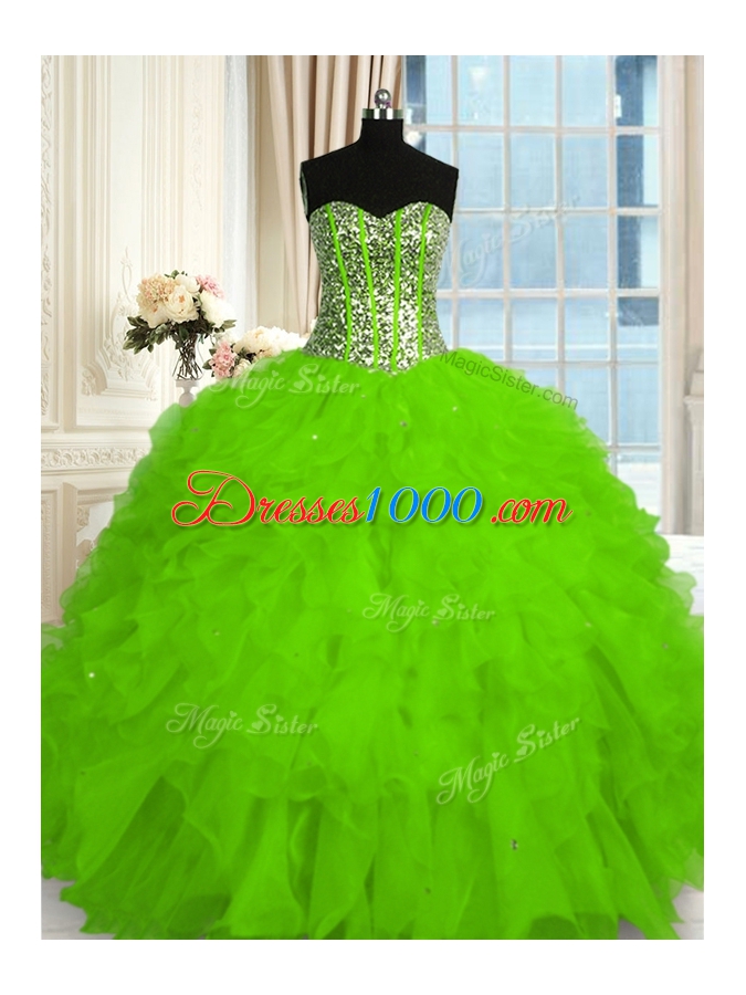 Organza Sweetheart Sleeveless Lace Up Beading and Ruffles Quinceanera Gown in