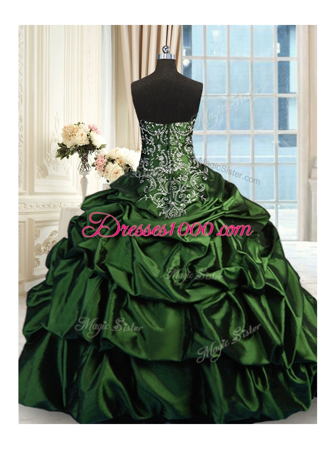 Pick Ups Floor Length Ball Gowns Sleeveless Dark Green Sweet 16 Dresses Zipper