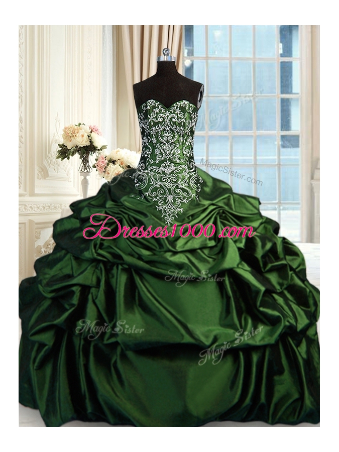 Pick Ups Floor Length Ball Gowns Sleeveless Dark Green Sweet 16 Dresses Zipper