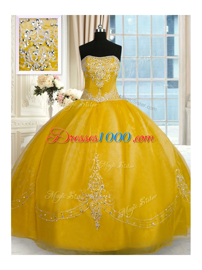 Sleeveless Beading and Embroidery Lace Up Quince Ball Gowns