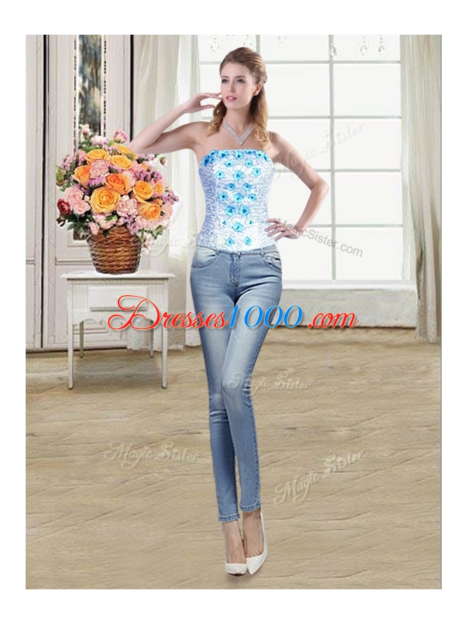 Three Piece Light Blue Sleeveless Beading and Appliques and Ruffles Floor Length Vestidos de Quinceanera