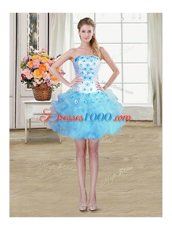 Three Piece Light Blue Sleeveless Beading and Appliques and Ruffles Floor Length Vestidos de Quinceanera