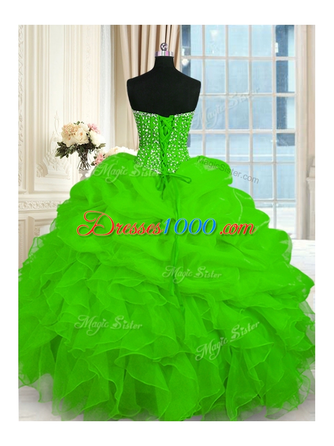 Vintage Sleeveless Beading and Ruffles Lace Up Quince Ball Gowns
