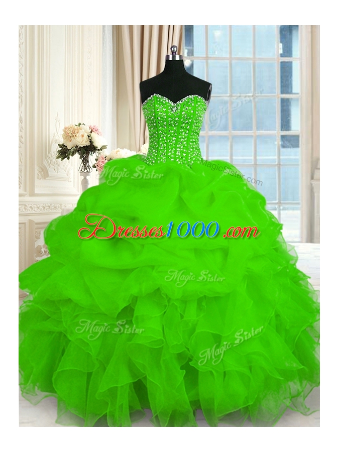 Vintage Sleeveless Beading and Ruffles Lace Up Quince Ball Gowns