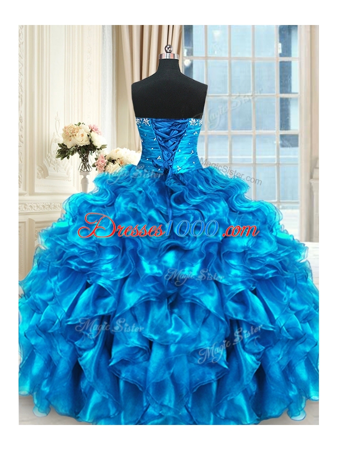 Baby Blue Sweetheart Neckline Beading and Ruffles Quinceanera Gown Sleeveless Lace Up