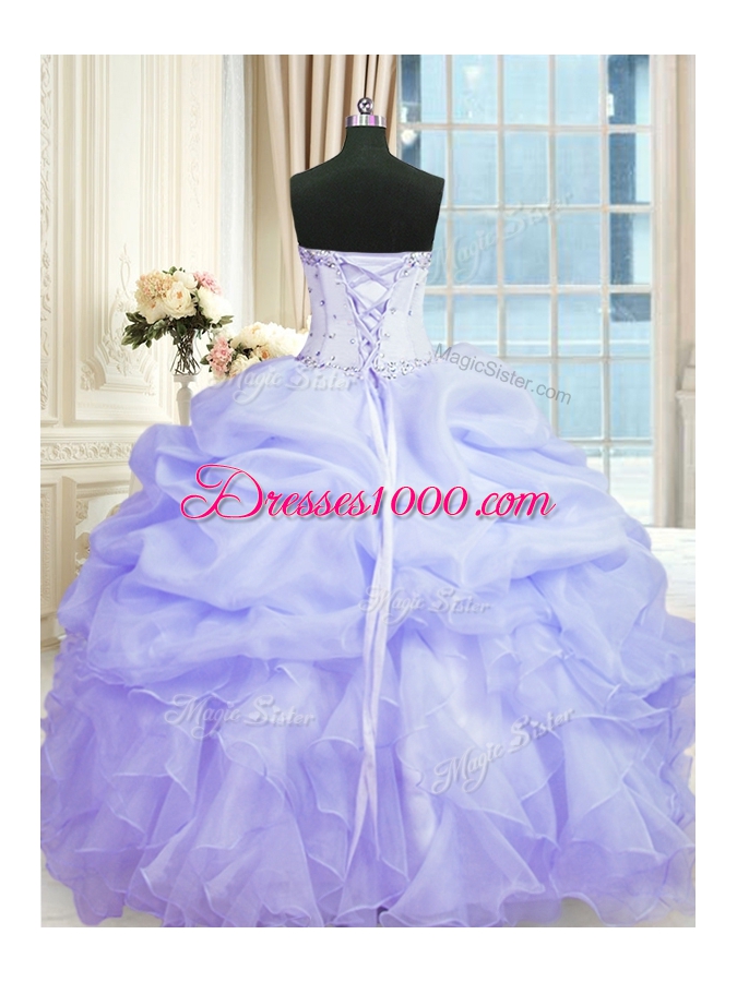 Ball Gowns 15th Birthday Dress Lavender Sweetheart Organza Sleeveless Floor Length Lace Up