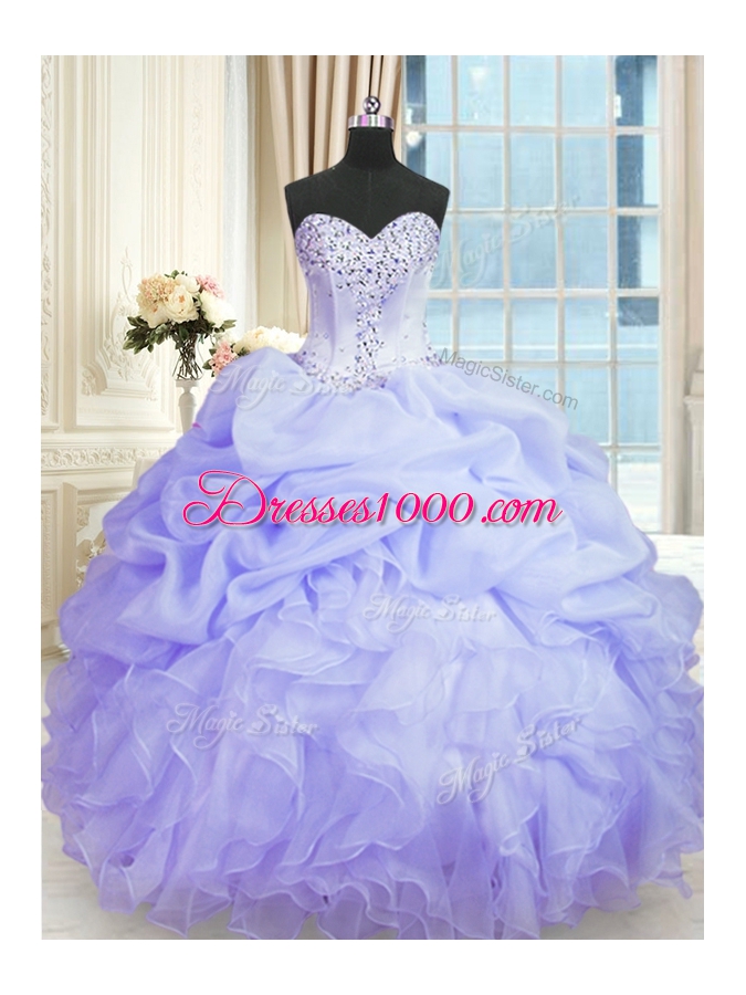 Ball Gowns 15th Birthday Dress Lavender Sweetheart Organza Sleeveless Floor Length Lace Up