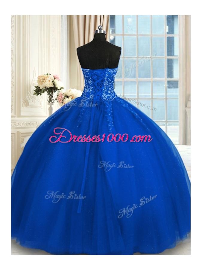 Blue Sleeveless Appliques and Embroidery Floor Length Sweet 16 Dress