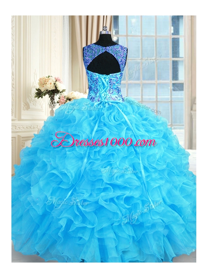 Chic Sleeveless Embroidery and Ruffles Lace Up Quinceanera Dresses