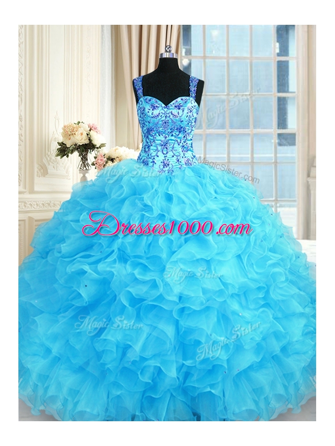 Chic Sleeveless Embroidery and Ruffles Lace Up Quinceanera Dresses