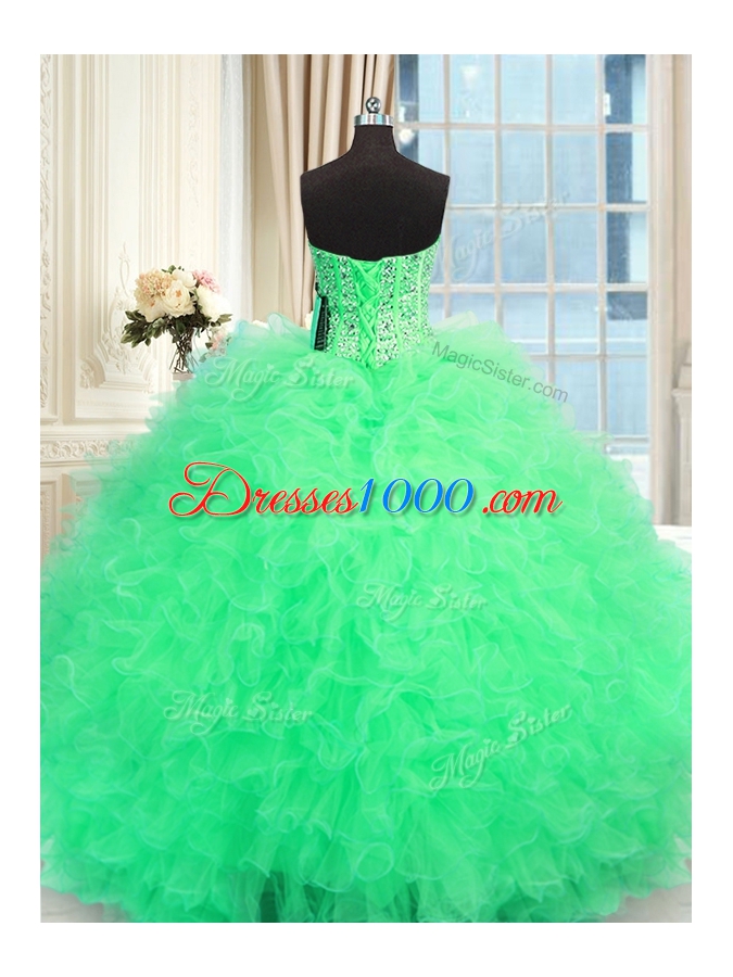 Customized Apple Green Sweet 16 Dresses Military Ball and Sweet 16 and Quinceanera and For with Beading and Ruffles Sweetheart Sleeveless Lace Up
