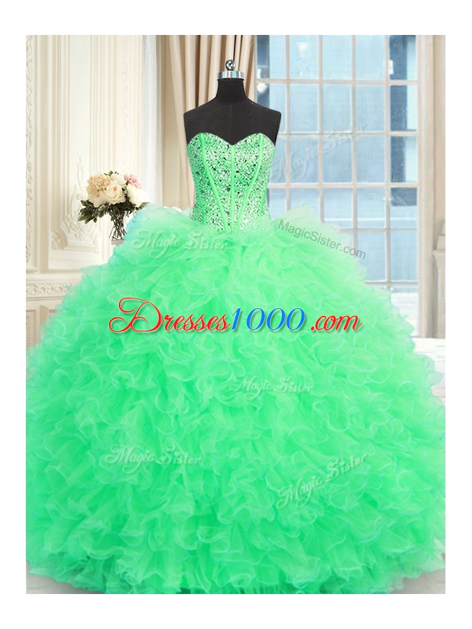 Customized Apple Green Sweet 16 Dresses Military Ball and Sweet 16 and Quinceanera and For with Beading and Ruffles Sweetheart Sleeveless Lace Up