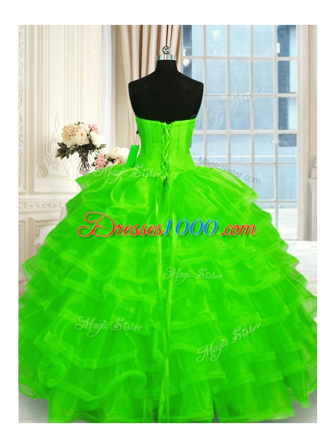 Dramatic Ruffled Ball Gowns Quince Ball Gowns Sweetheart Organza Sleeveless Floor Length Lace Up