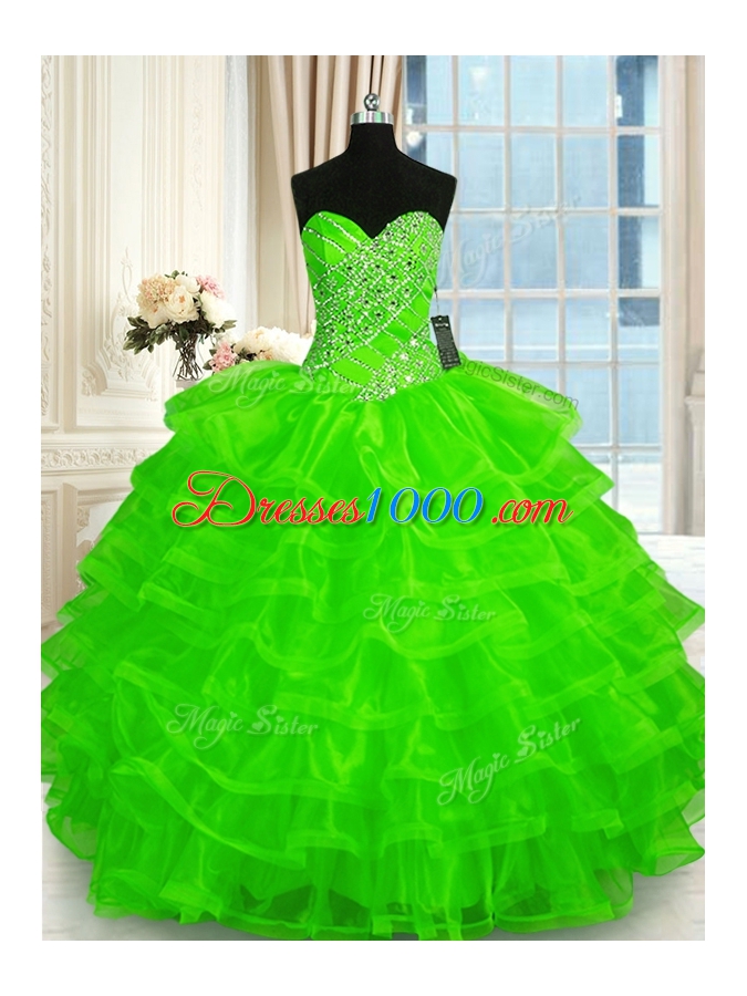Dramatic Ruffled Ball Gowns Quince Ball Gowns Sweetheart Organza Sleeveless Floor Length Lace Up