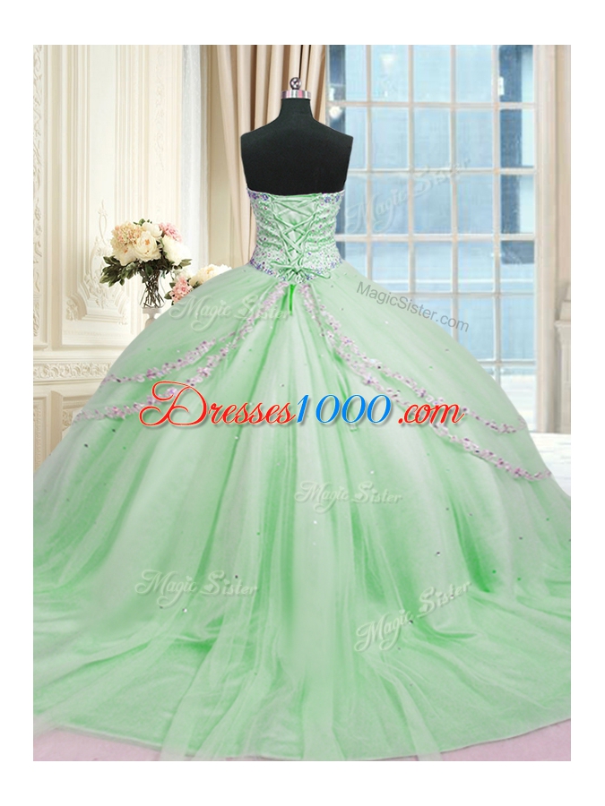 Exquisite Sleeveless Court Train Beading and Appliques With Train Sweet 16 Quinceanera Dress