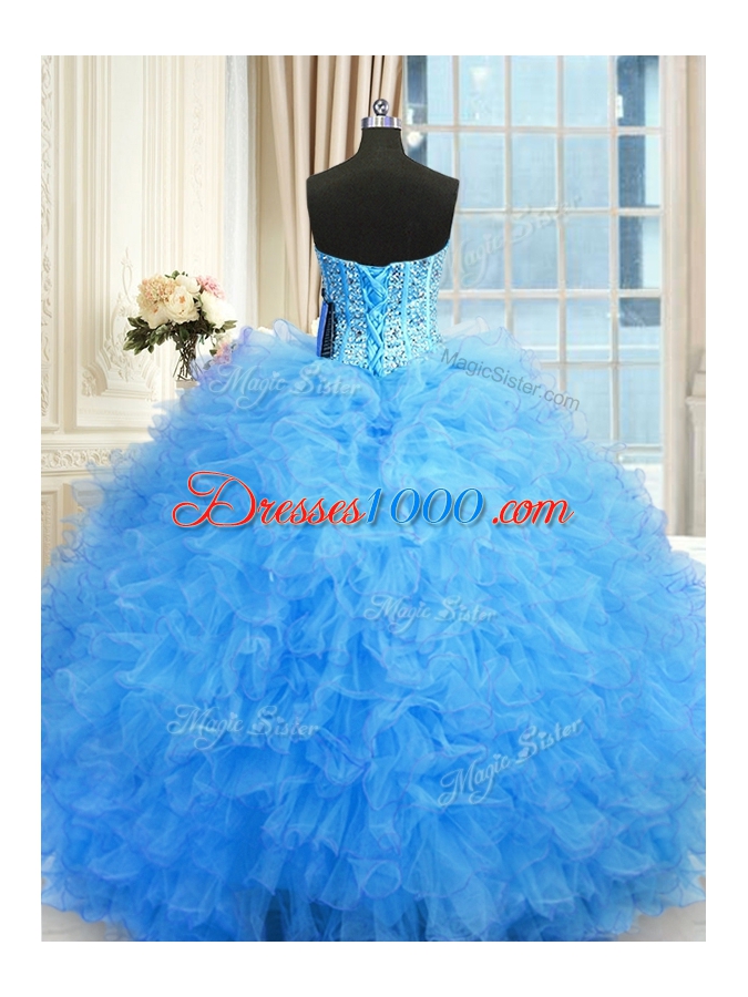 Floor Length Baby Blue Quinceanera Dresses Sweetheart Sleeveless Lace Up
