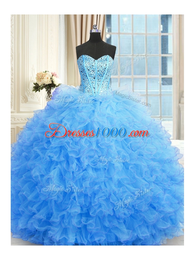 Floor Length Baby Blue Quinceanera Dresses Sweetheart Sleeveless Lace Up