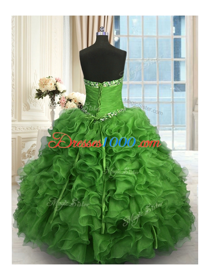 High End Floor Length Ball Gowns Sleeveless Green Quinceanera Dress Lace Up