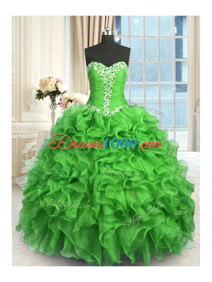 High End Floor Length Ball Gowns Sleeveless Green Quinceanera Dress Lace Up