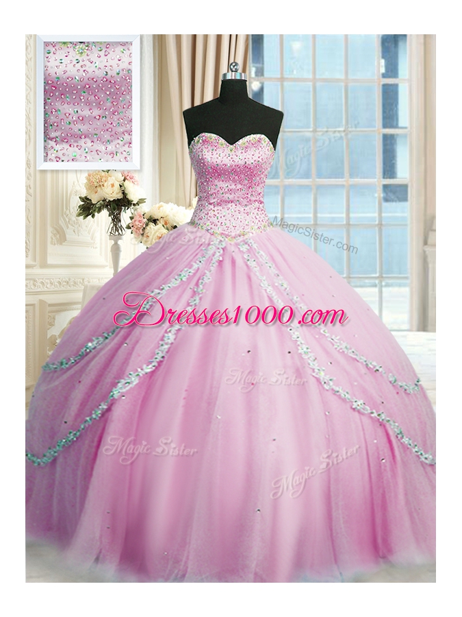 Lilac Sweetheart Lace Up Beading and Appliques Sweet 16 Quinceanera Dress Court Train Sleeveless