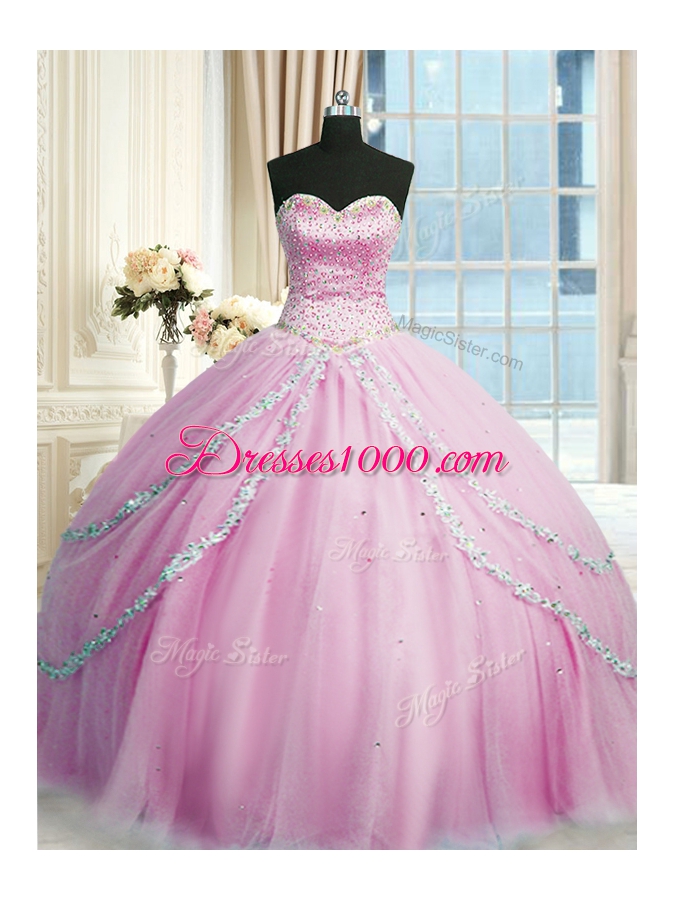 Lilac Sweetheart Lace Up Beading and Appliques Sweet 16 Quinceanera Dress Court Train Sleeveless