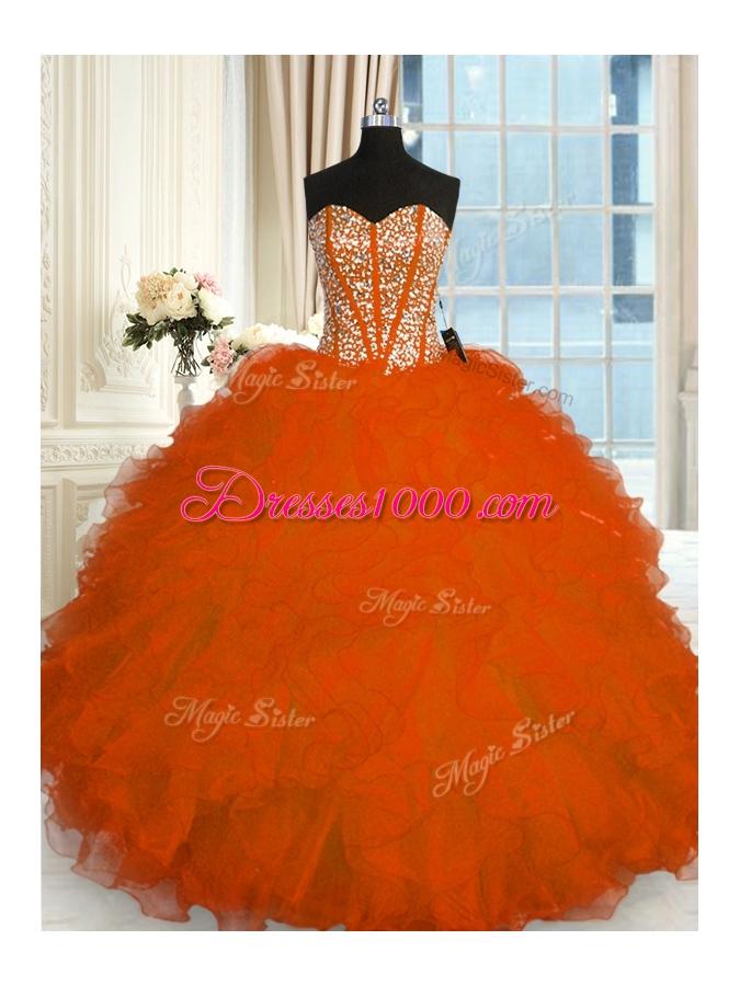 Stylish Floor Length Red Quinceanera Gowns Sweetheart Sleeveless Lace Up