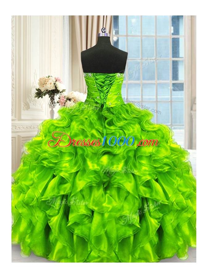 Super Beading and Ruffles and Ruching Quince Ball Gowns Lace Up Sleeveless Floor Length