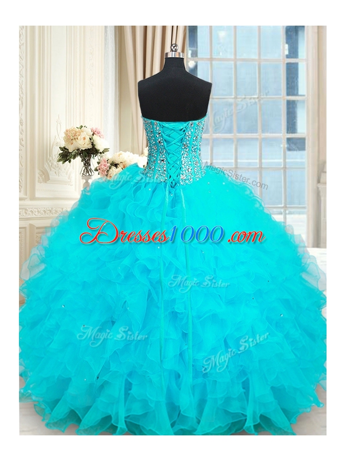 Traditional Sleeveless Lace Up Floor Length Beading and Ruffles Sweet 16 Quinceanera Dress