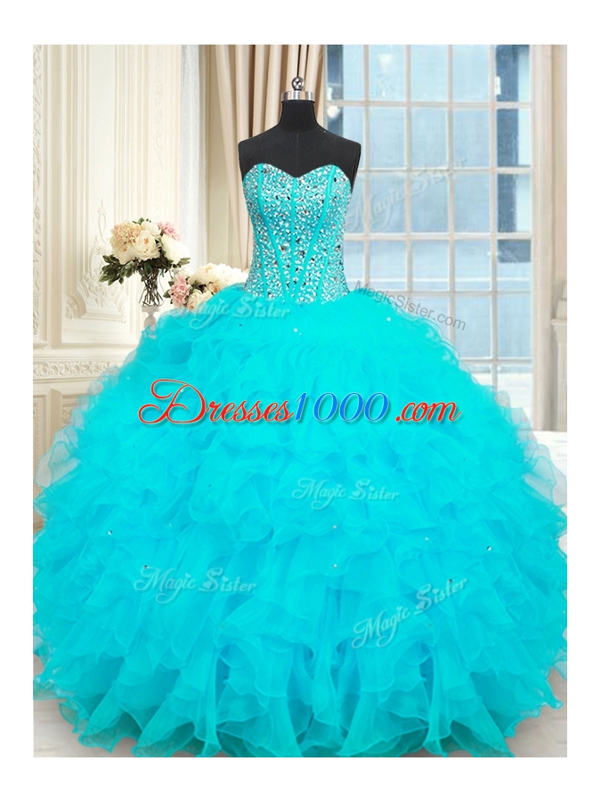 Traditional Sleeveless Lace Up Floor Length Beading and Ruffles Sweet 16 Quinceanera Dress