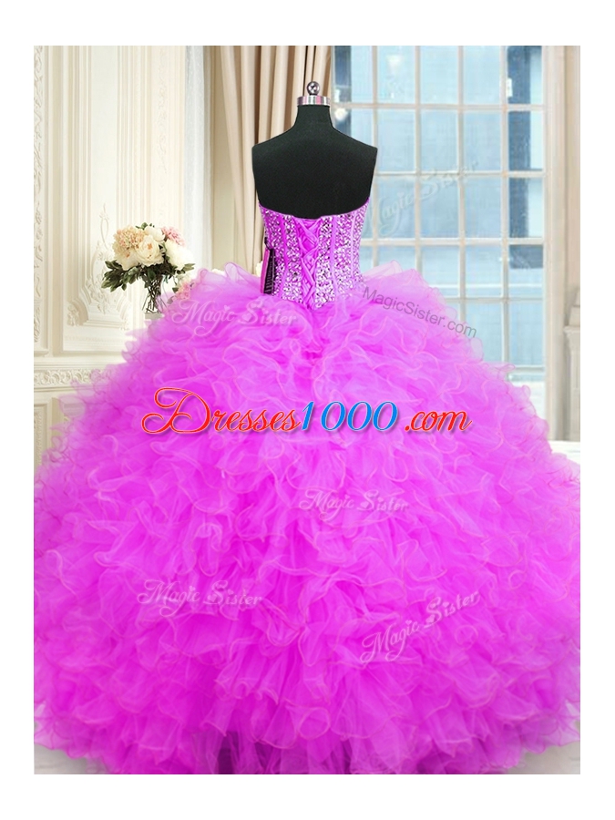 Trendy Three Piece Sleeveless Floor Length Beading and Ruffles Lace Up Quinceanera Gown with Lilac