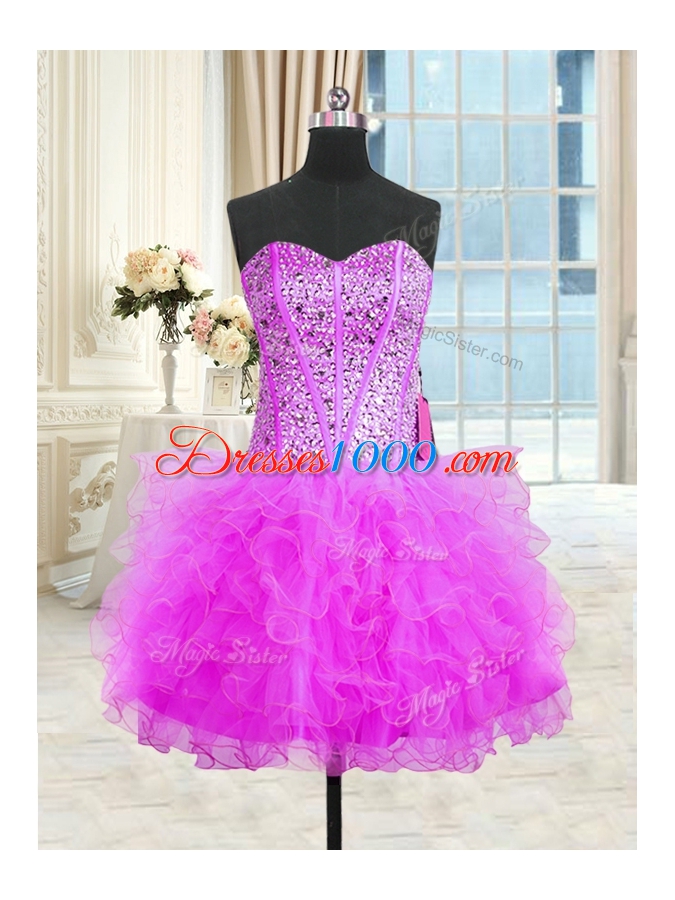 Trendy Three Piece Sleeveless Floor Length Beading and Ruffles Lace Up Quinceanera Gown with Lilac