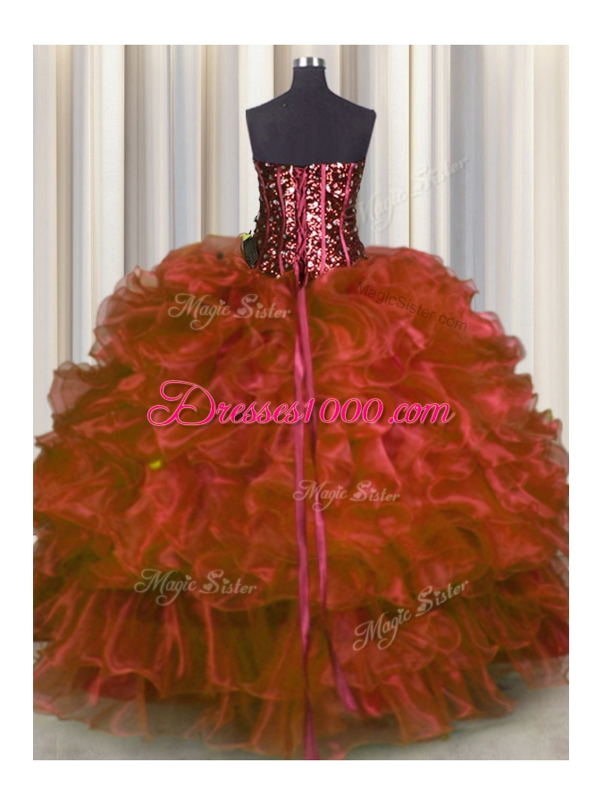 Stunning Red Quince Ball Gowns Military Ball and Sweet 16 and Quinceanera and For with Beading and Ruffles Sweetheart Sleeveless Lace Up